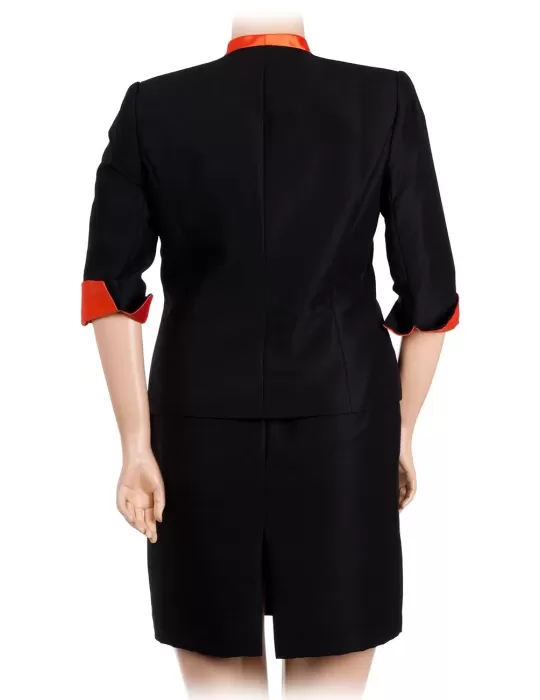 Completo abito e giacca shantung nero e arancione Silvia Mei